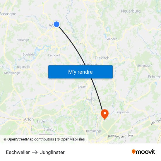 Eschweiler to Junglinster map