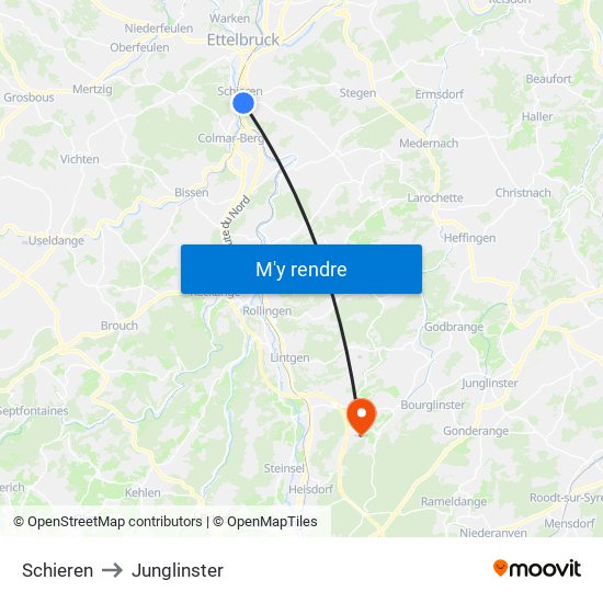 Schieren to Junglinster map