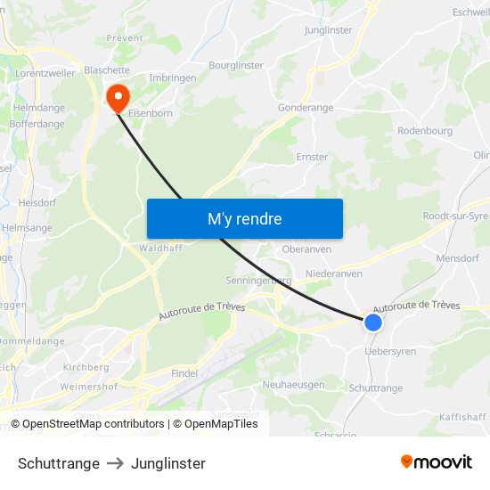 Schuttrange to Junglinster map