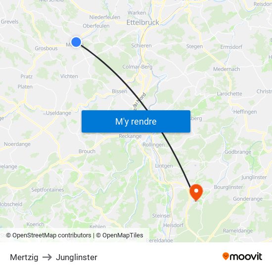 Mertzig to Junglinster map