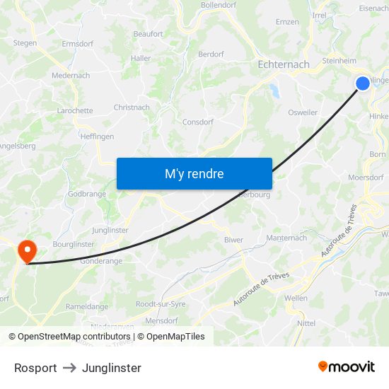 Rosport to Junglinster map