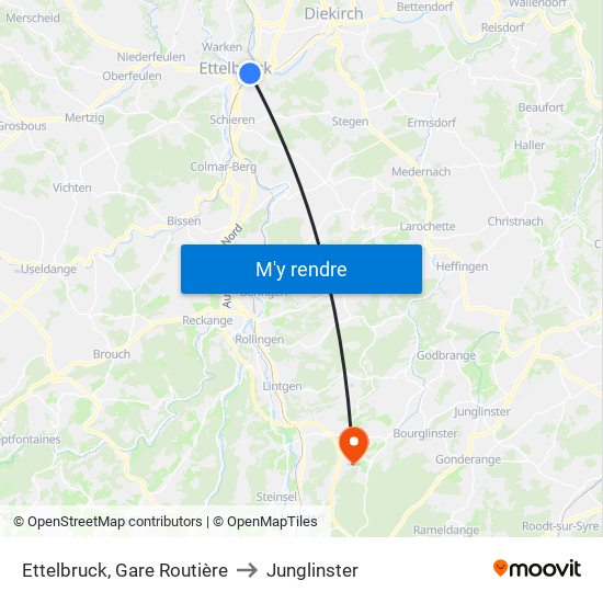 Ettelbruck, Gare Routière to Junglinster map