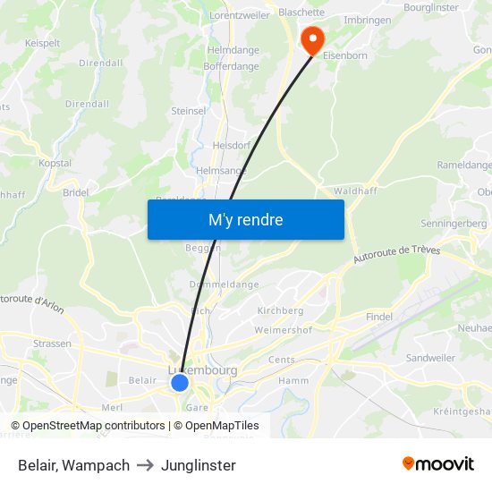 Belair, Wampach to Junglinster map