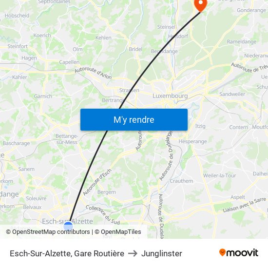Esch-Sur-Alzette, Gare Routière to Junglinster map
