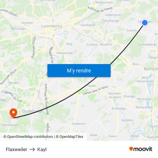 Flaxweiler to Kayl map