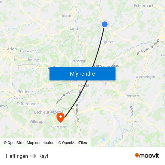 Heffingen to Kayl map