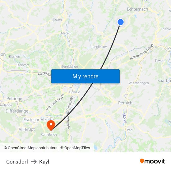 Consdorf to Kayl map