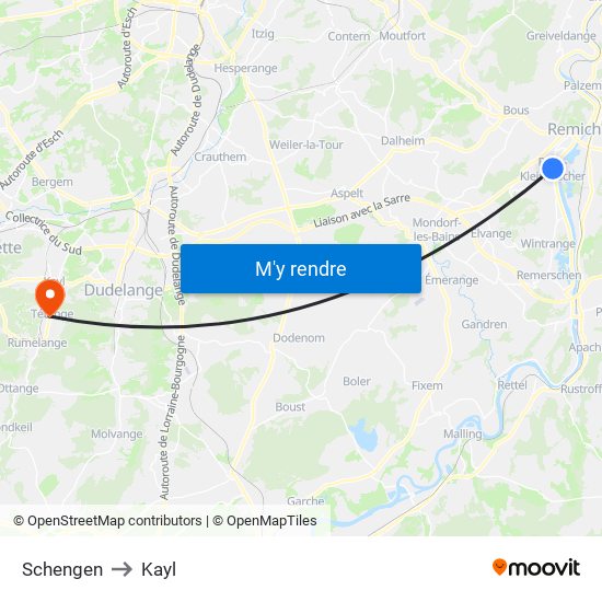 Schengen to Kayl map