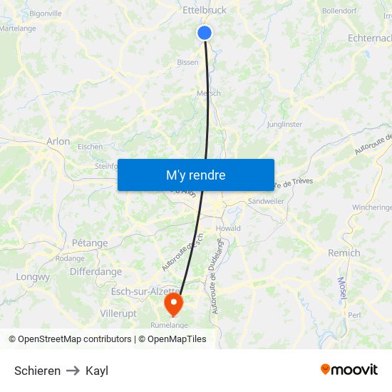 Schieren to Kayl map