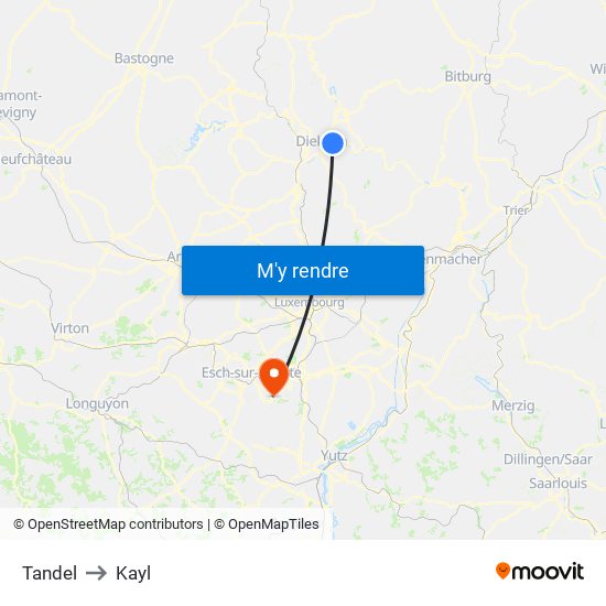 Tandel to Kayl map