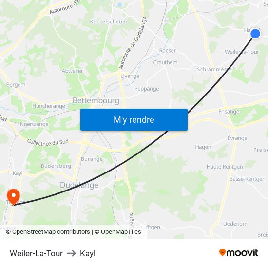 Weiler-La-Tour to Kayl map