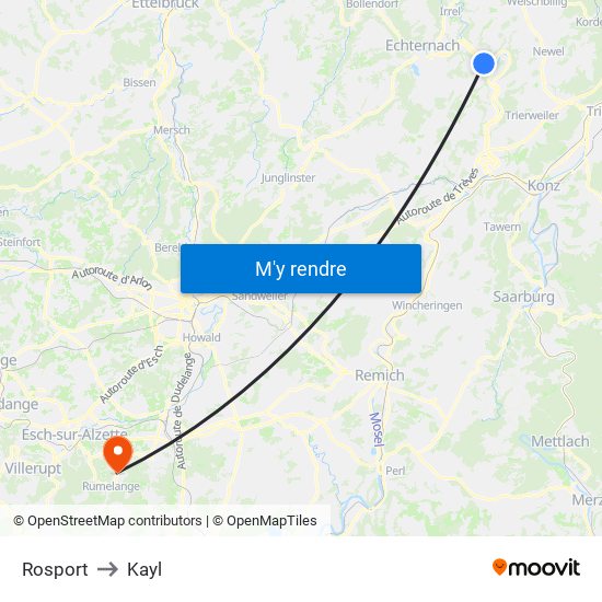 Rosport to Kayl map