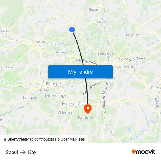 Saeul to Kayl map