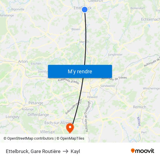 Ettelbruck, Gare Routière to Kayl map