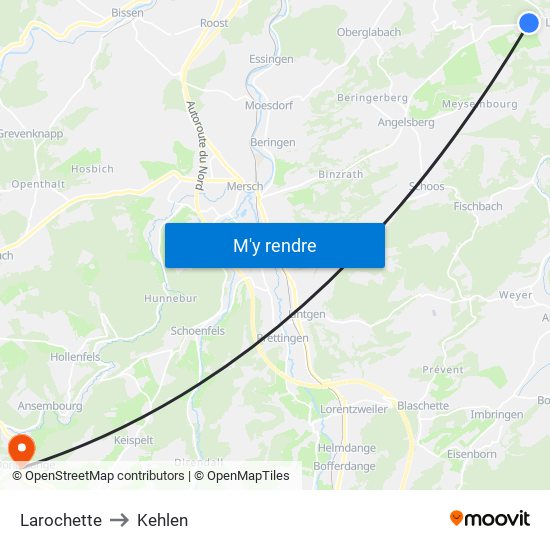 Larochette to Kehlen map