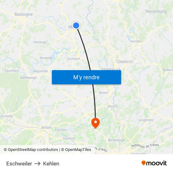 Eschweiler to Kehlen map