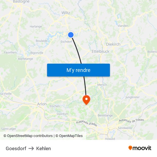 Goesdorf to Kehlen map