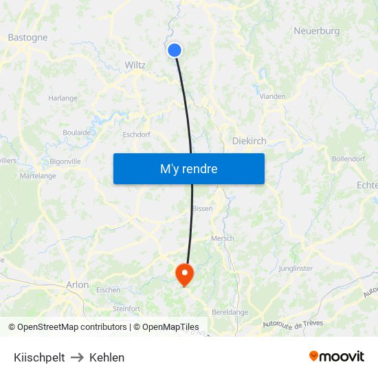 Kiischpelt to Kehlen map