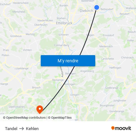 Tandel to Kehlen map
