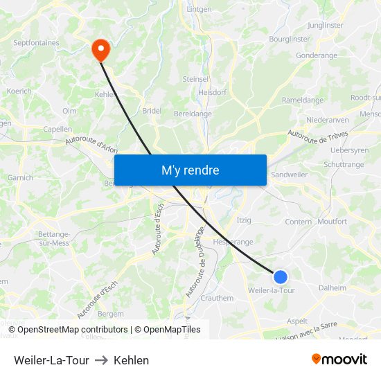 Weiler-La-Tour to Kehlen map
