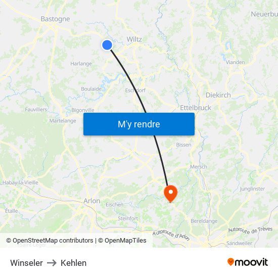 Winseler to Kehlen map
