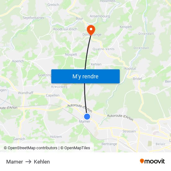 Mamer to Kehlen map