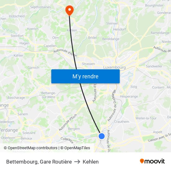 Bettembourg, Gare Routière to Kehlen map