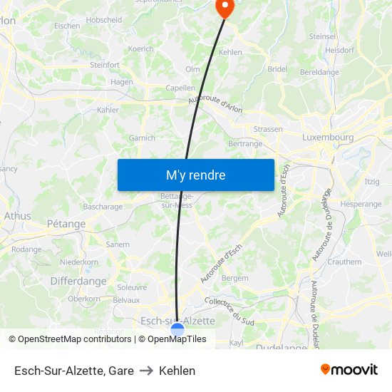 Esch-Sur-Alzette, Gare to Kehlen map