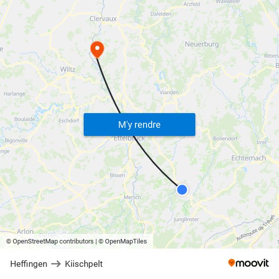 Heffingen to Kiischpelt map