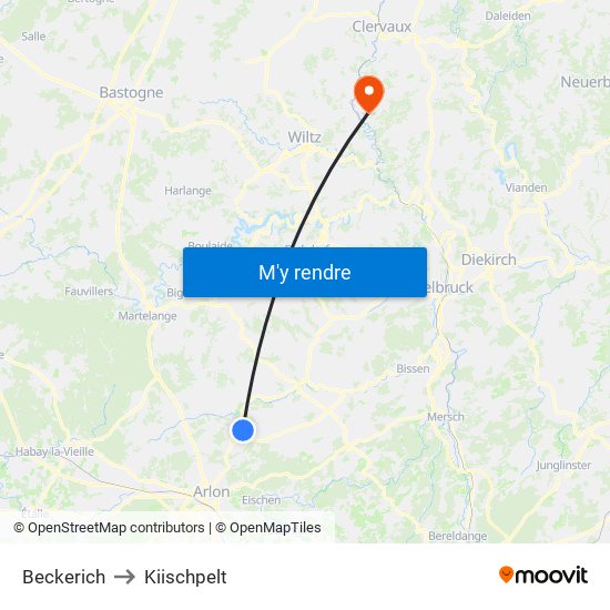 Beckerich to Kiischpelt map