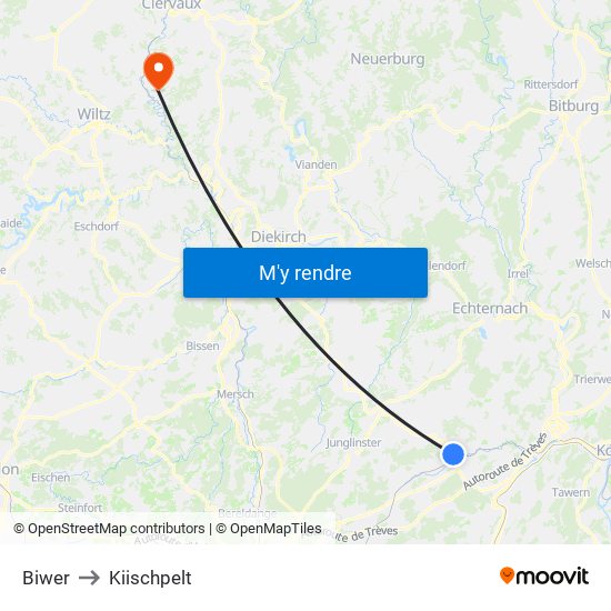 Biwer to Kiischpelt map