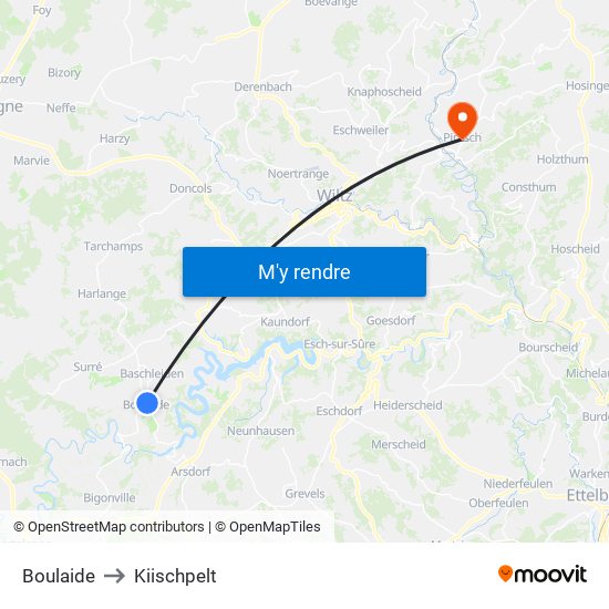 Boulaide to Kiischpelt map