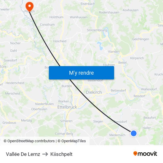 Vallée De Lernz to Kiischpelt map