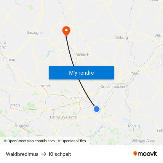 Waldbredimus to Kiischpelt map