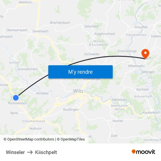 Winseler to Kiischpelt map