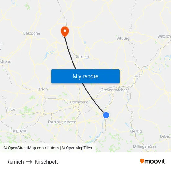 Remich to Kiischpelt map