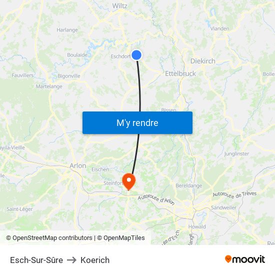 Esch-Sur-Sûre to Koerich map