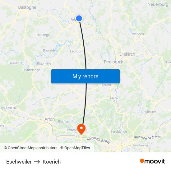 Eschweiler to Koerich map