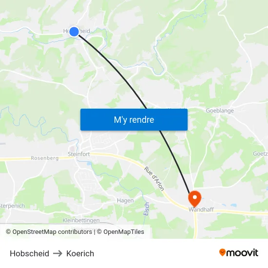 Hobscheid to Koerich map