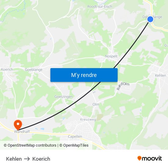 Kehlen to Koerich map