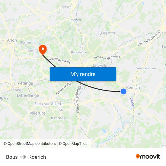 Bous to Koerich map