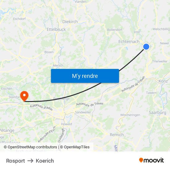 Rosport to Koerich map