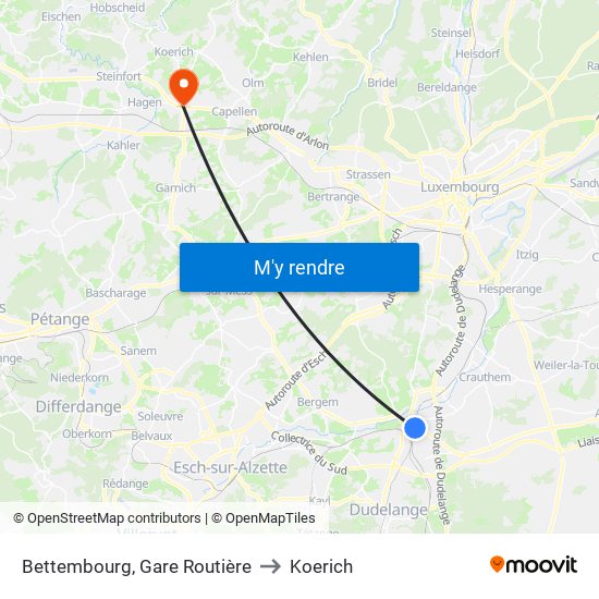 Bettembourg, Gare Routière to Koerich map