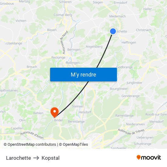 Larochette to Kopstal map