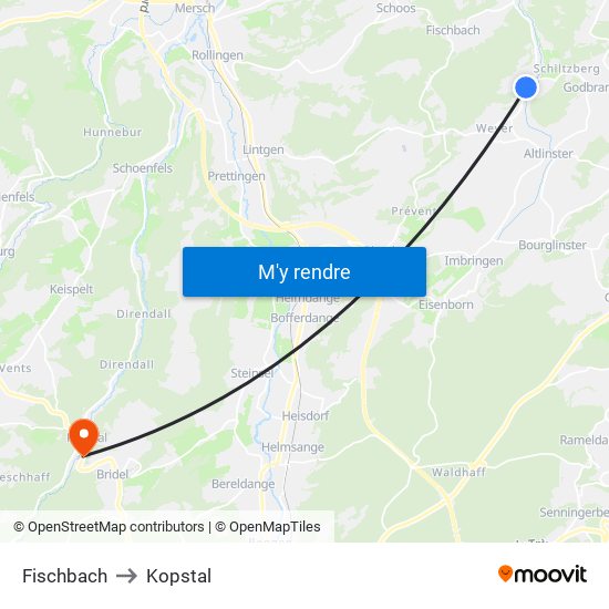 Fischbach to Kopstal map