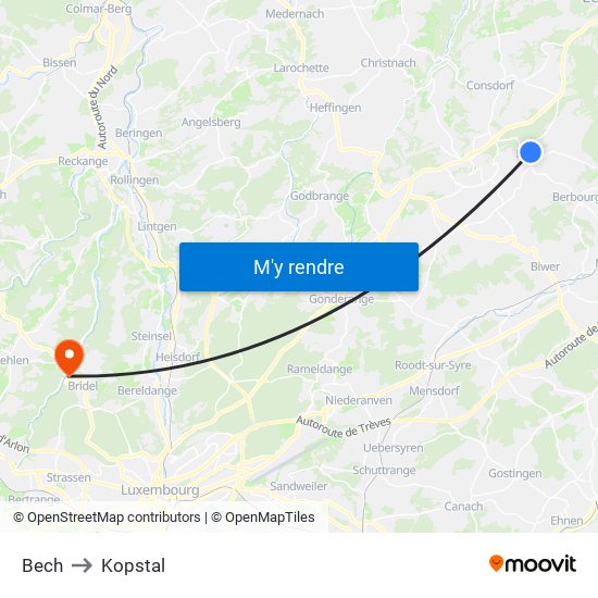 Bech to Kopstal map