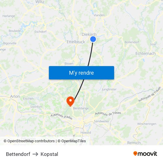 Bettendorf to Kopstal map