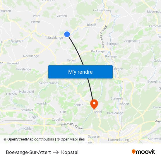 Boevange-Sur-Attert to Kopstal map