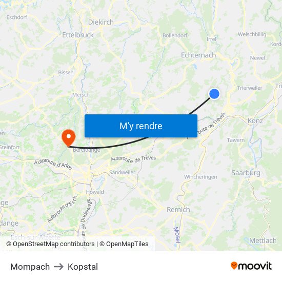 Mompach to Kopstal map