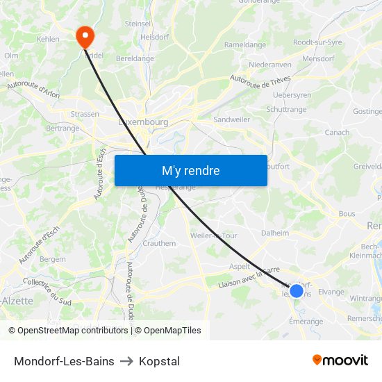 Mondorf-Les-Bains to Kopstal map